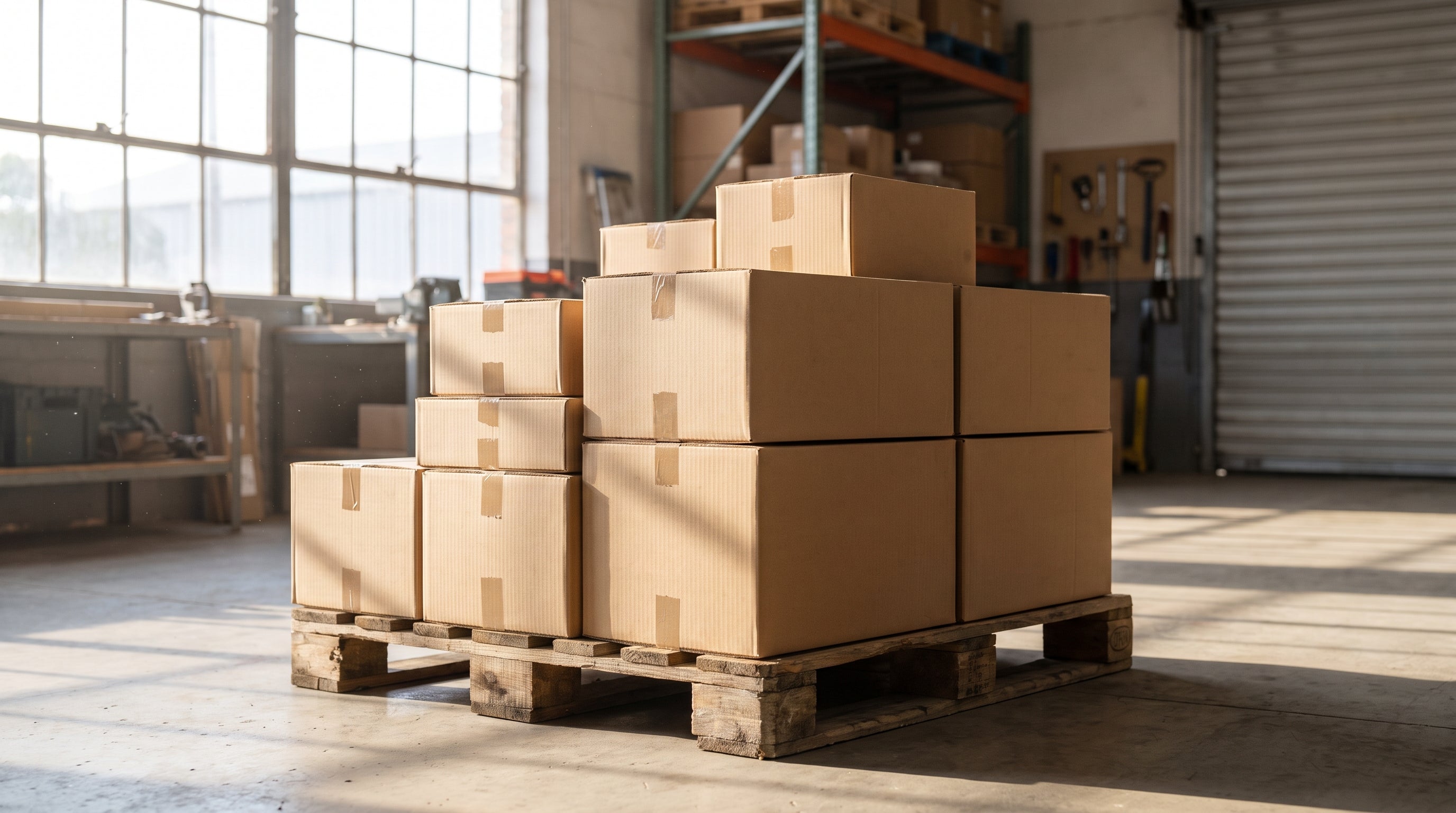 Cases of commercial garbage bags ready to ship
